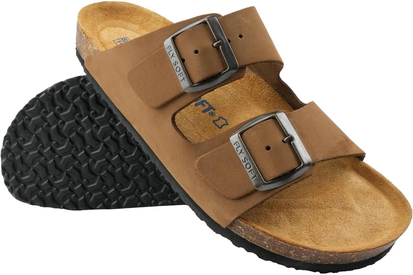 100% Genuine Leather Men's Sandals - Comfortable Cushioned Smart Foam Footbed, Slip-On Slides for Casual Summer Wear, Adjustable Fit, Durable Non-Slip Sole
