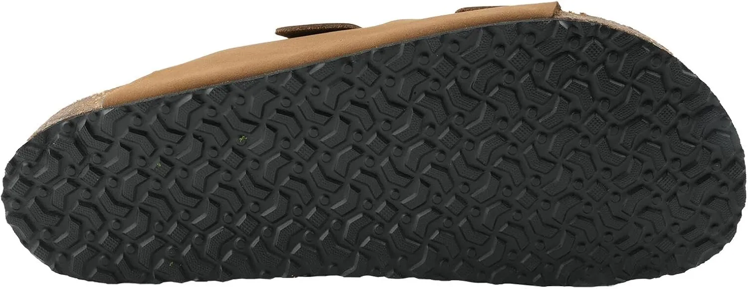 100% Genuine Leather Men's Sandals - Comfortable Cushioned Smart Foam Footbed, Slip-On Slides for Casual Summer Wear, Adjustable Fit, Durable Non-Slip Sole