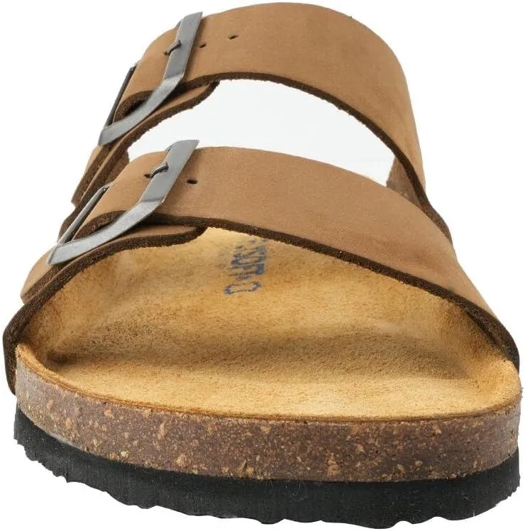 100% Genuine Leather Men's Sandals - Comfortable Cushioned Smart Foam Footbed, Slip-On Slides for Casual Summer Wear, Adjustable Fit, Durable Non-Slip Sole