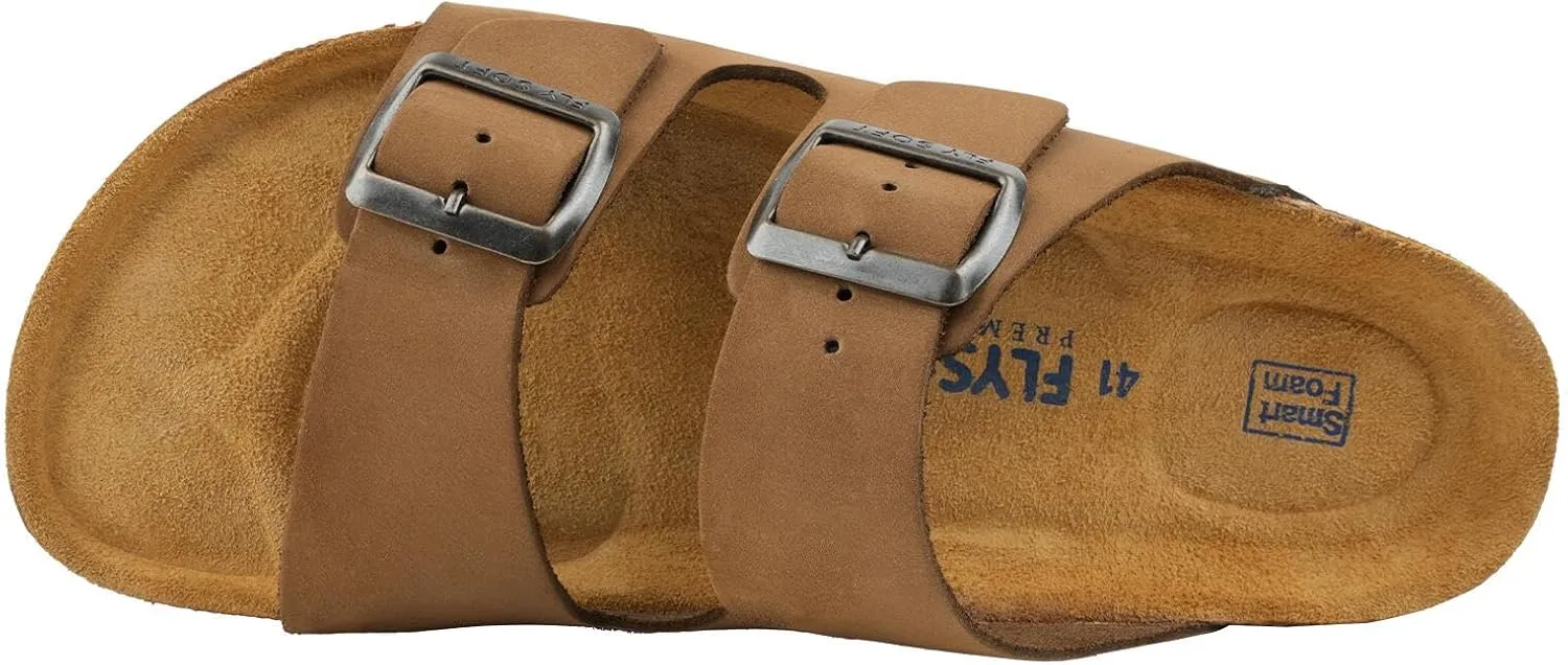 100% Genuine Leather Men's Sandals - Comfortable Cushioned Smart Foam Footbed, Slip-On Slides for Casual Summer Wear, Adjustable Fit, Durable Non-Slip Sole