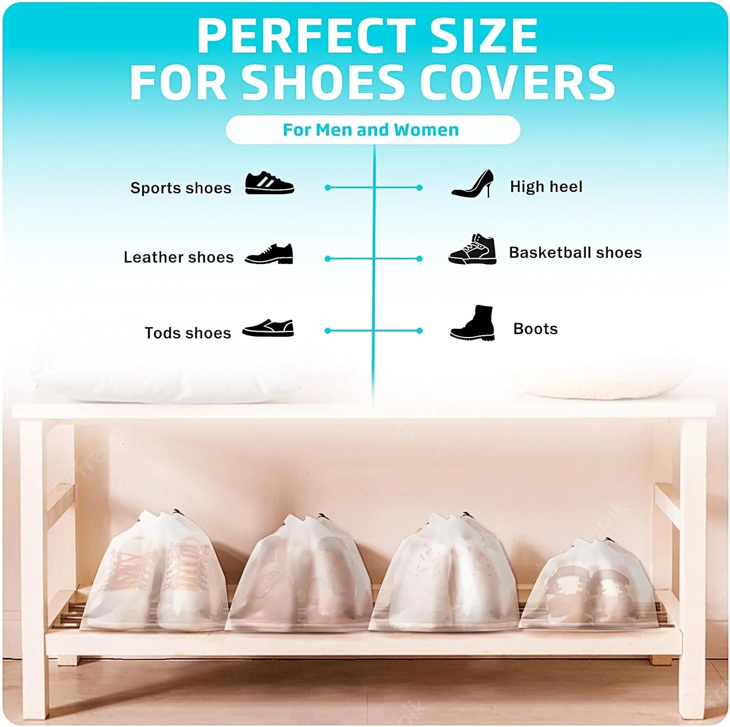 12 Pack Transparent Shoe Bags for Travel Large Clear Shoe Organizers Pouch with Rope Portable Drawstring Storage Bag for Men & Women