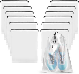 12 Pack Transparent Shoe Bags for Travel Large Clear Shoe Organizers Pouch with Rope Portable Drawstring Storage Bag for Men & Women