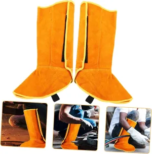 1Pair Welding Boot Protector Covers for Men Lightweight Breathable Fireproof Shoe Leg Covers Durable Cowhide Welding Supplies for Factory Use Comfortable Safety Gear