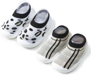 2 Pairs Baby First Walking Shoes Non-Slip Toddler Sock Shoes Girls Boys Slip On Sneakers Infant Slippers Lightweight