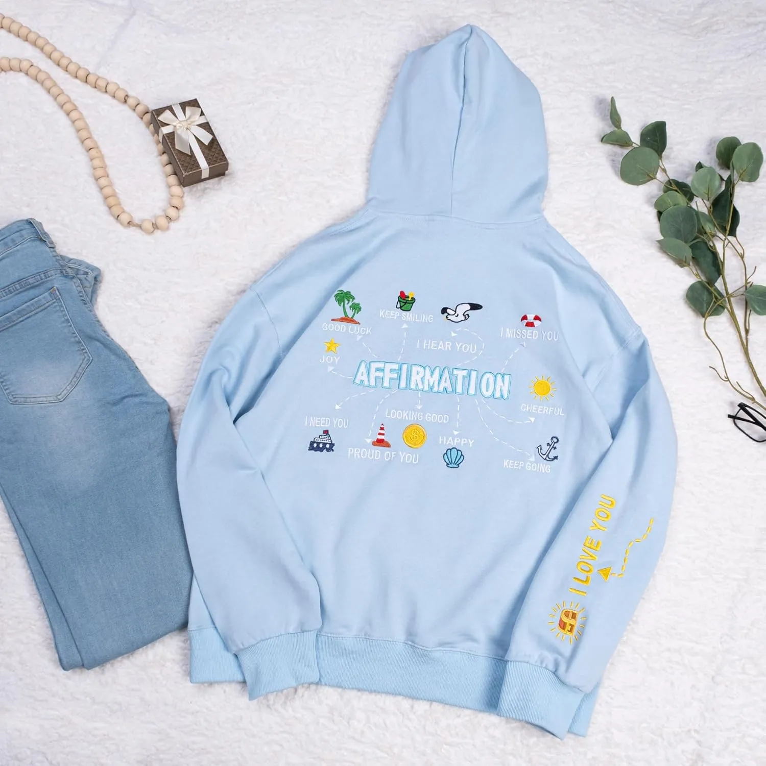 2025 Embroidered Graphic Hoodie Sweatshirts for Women Cotton Comfrt Casual Pullover Mother's Day