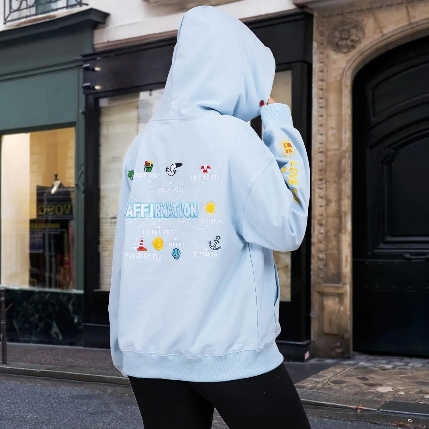 2025 Embroidered Graphic Hoodie Sweatshirts for Women Cotton Comfrt Casual Pullover Mother's Day