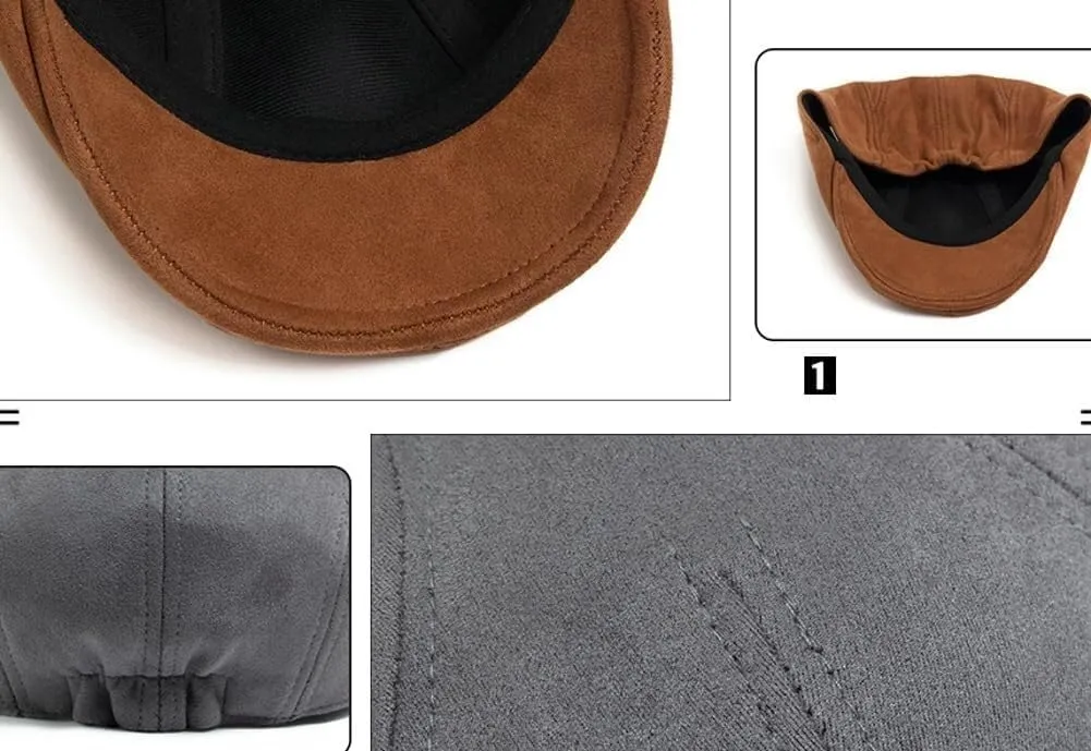 2025 Men's Classic Newsboy Hat Suede Fabric Flat Ivy Cap Fashion Gatsby Hat Vintage Casual Stretch Cabbie Driving Cap