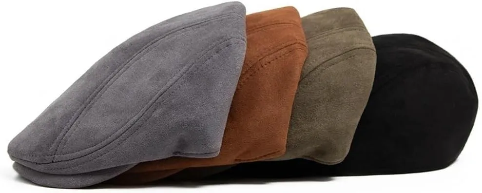 2025 Men's Classic Newsboy Hat Suede Fabric Flat Ivy Cap Fashion Gatsby Hat Vintage Casual Stretch Cabbie Driving Cap