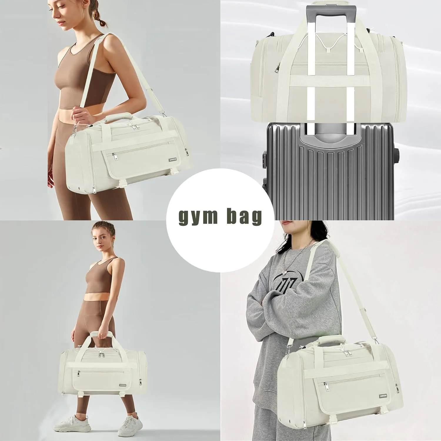 21 Inch Gym Bag for Women and Men with Shoe Compartments, Sports Duffle Bag with Wet Pocket, Travel Tote Bag Weekender Overnight Bag (Beige)