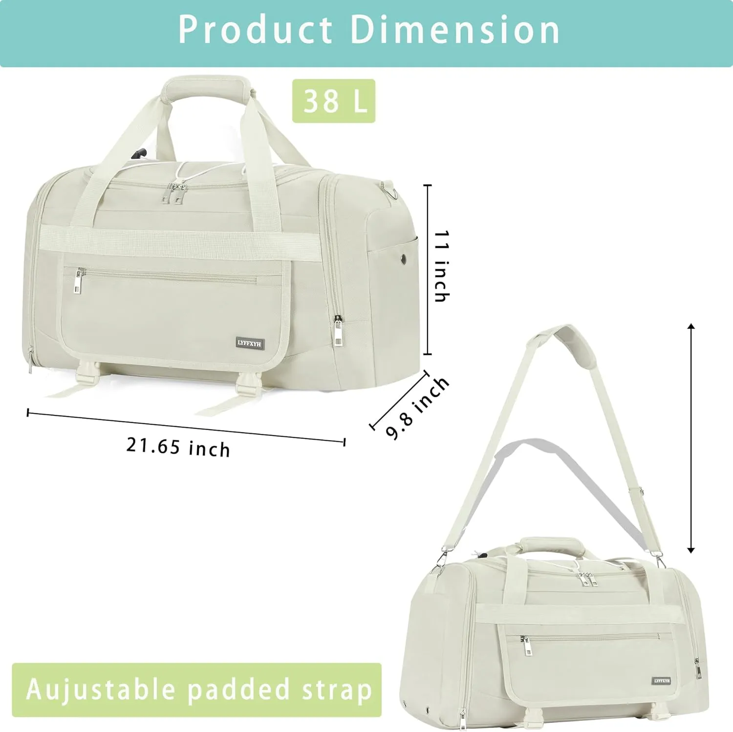 21 Inch Gym Bag for Women and Men with Shoe Compartments, Sports Duffle Bag with Wet Pocket, Travel Tote Bag Weekender Overnight Bag (Beige)