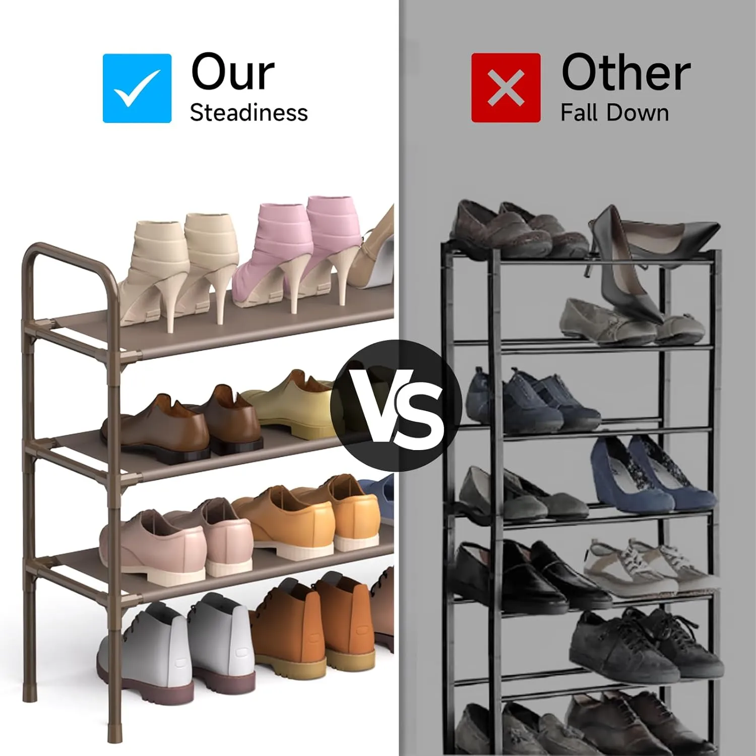 3 Tier Shoe Rack, Shoe Organizer for 18 Pairs of Shoes, Brown Non-Woven Fabric Shoe Storage Shelf for Closet, Entryway, Garage, Corridor, Long Shoe Shelves