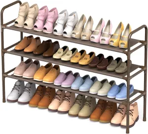3 Tier Shoe Rack, Shoe Organizer for 18 Pairs of Shoes, Brown Non-Woven Fabric Shoe Storage Shelf for Closet, Entryway, Garage, Corridor, Long Shoe Shelves