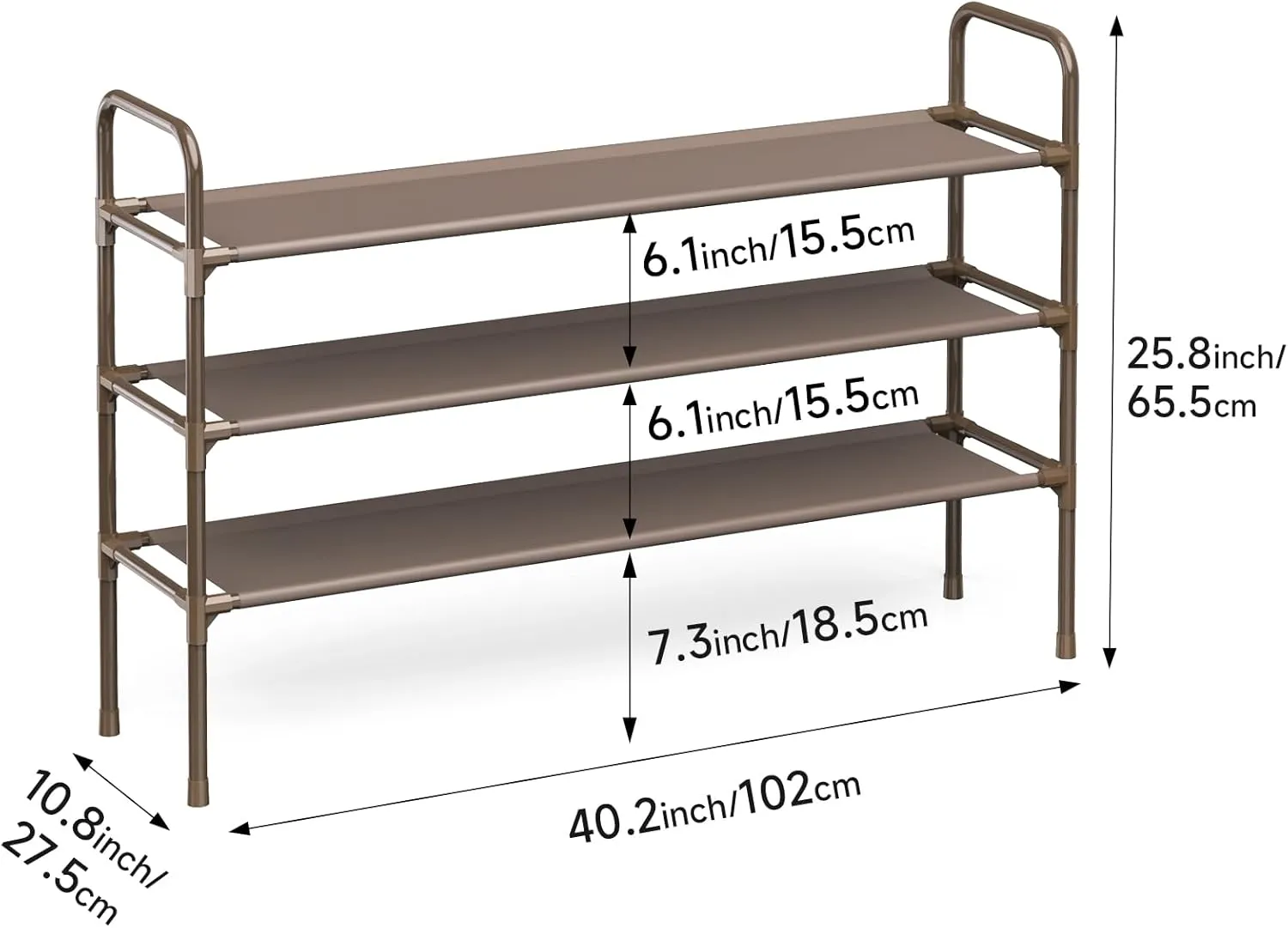 3 Tier Shoe Rack, Shoe Organizer for 18 Pairs of Shoes, Brown Non-Woven Fabric Shoe Storage Shelf for Closet, Entryway, Garage, Corridor, Long Shoe Shelves