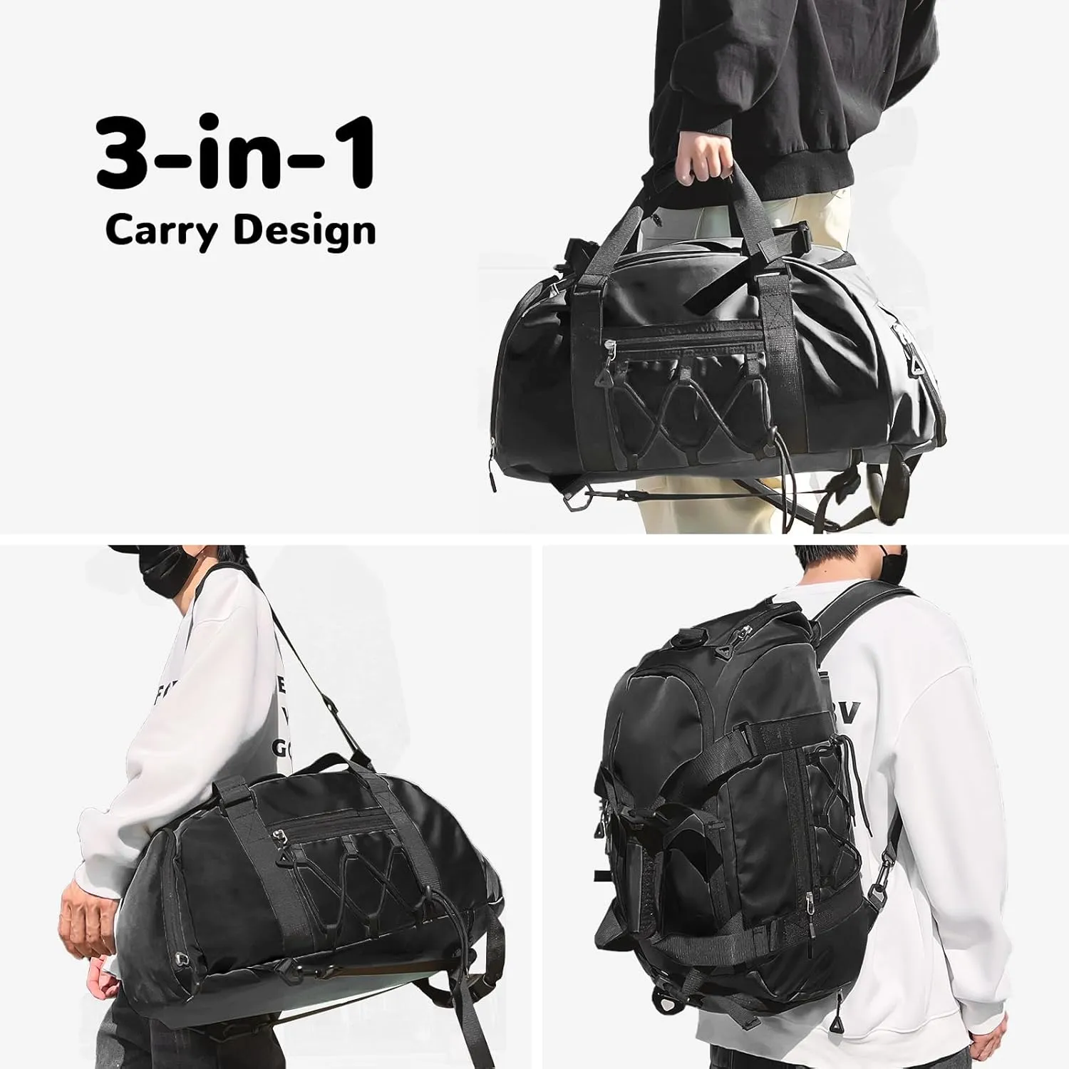 35L Gym Bag for Women & Men, Sports Travel Duffel Bag with Shoe Compartment, Anti-Theft Carry On Weekender Bag for Airplane, Water Resistant Workout Overnight Backpack for Travel Gym, Black