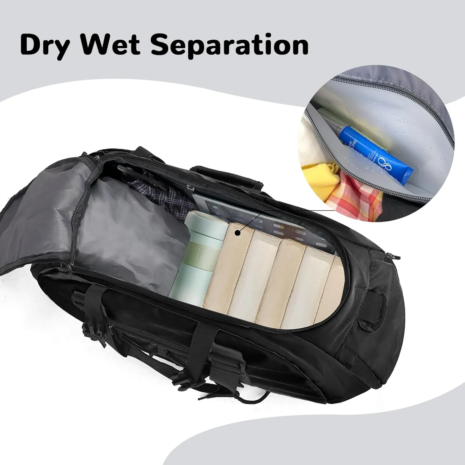 35L Gym Bag for Women & Men, Sports Travel Duffel Bag with Shoe Compartment, Anti-Theft Carry On Weekender Bag for Airplane, Water Resistant Workout Overnight Backpack for Travel Gym, Black