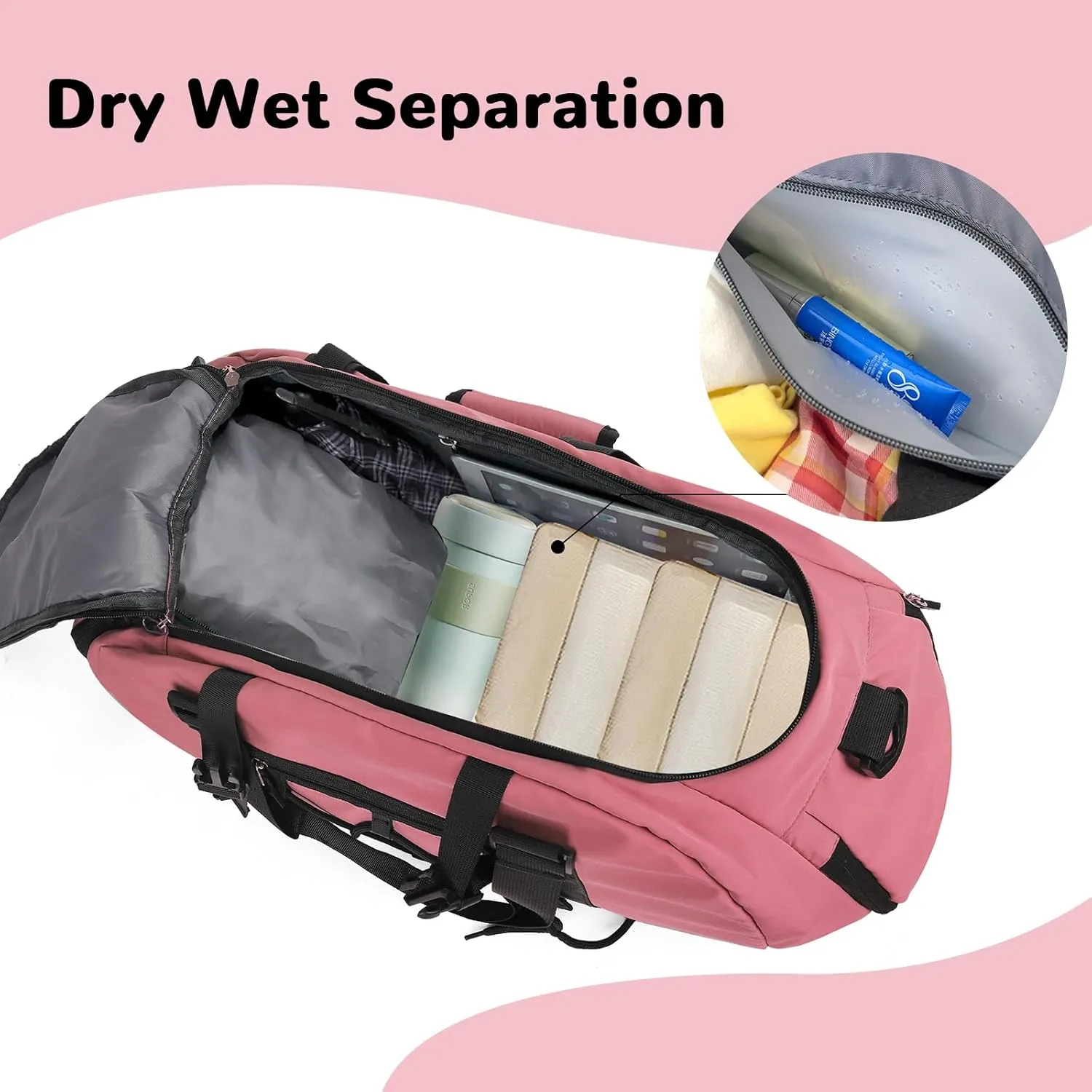 35L Pink Gym Bag with Shoe Compartment, Sports Duffle Bag for Women, Carry on Duffle Bags for Airplanes, Workout Bags for Gym Women, Weekender Overnight Duffle Backpack