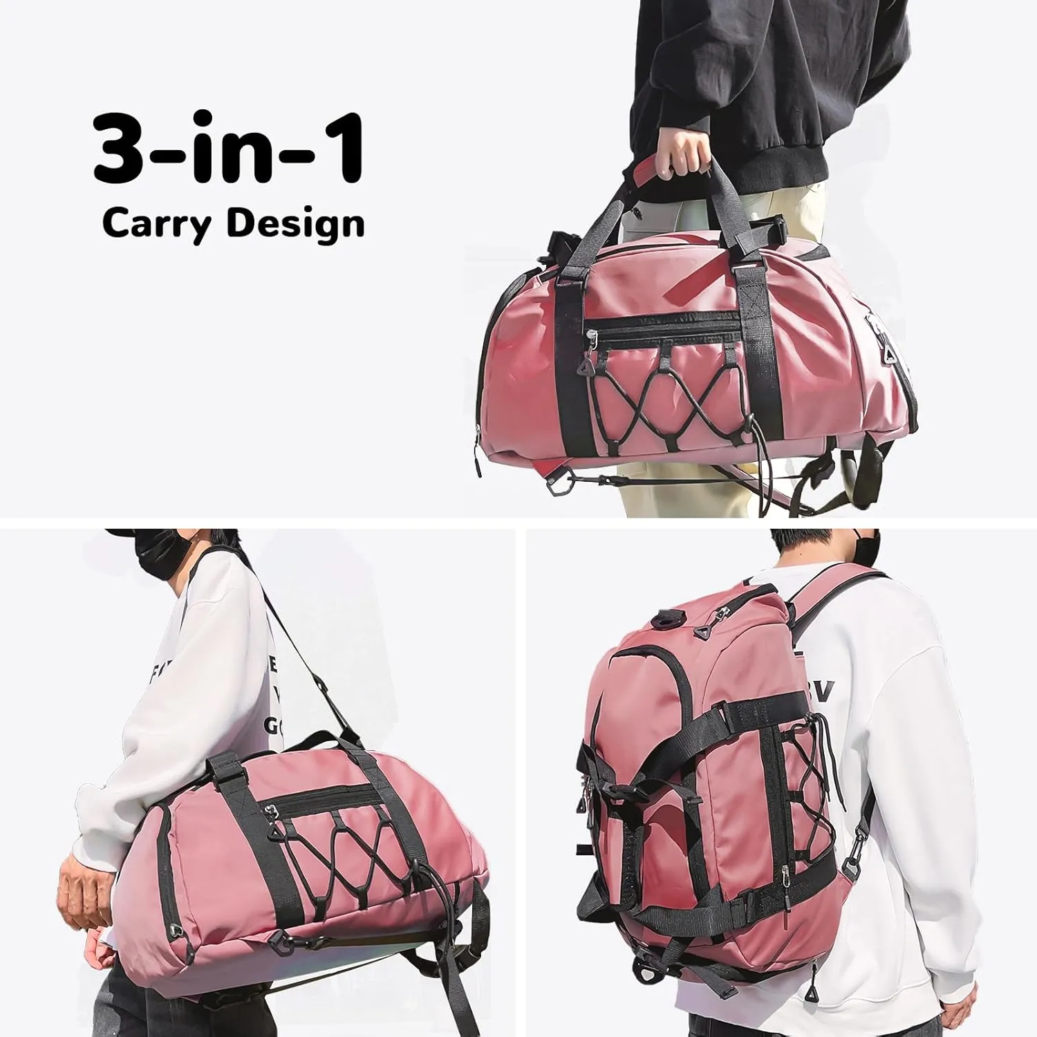 35L Pink Gym Bag with Shoe Compartment, Sports Duffle Bag for Women, Carry on Duffle Bags for Airplanes, Workout Bags for Gym Women, Weekender Overnight Duffle Backpack