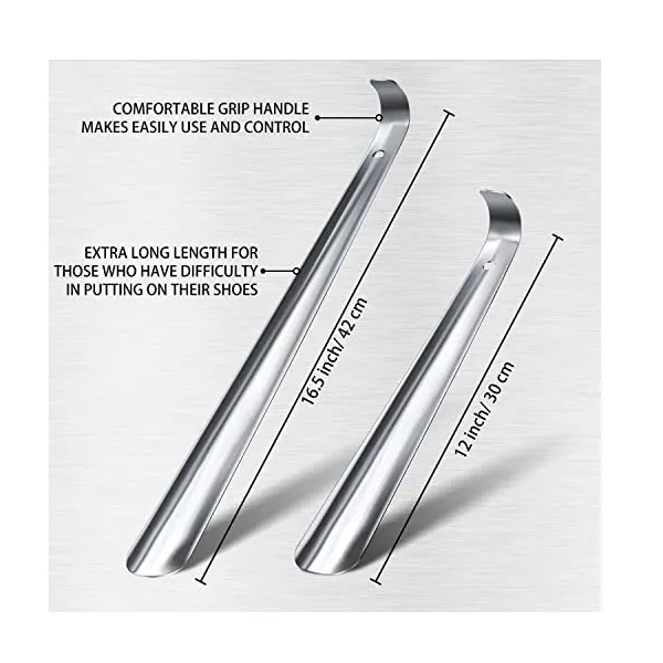 4 Pieces Stainless Steel Shoe Horn Set, 16.5 Inch 12 Inch Long Handle Metal Shoe Horn 7.5 Inch 4 Inch Short Travel