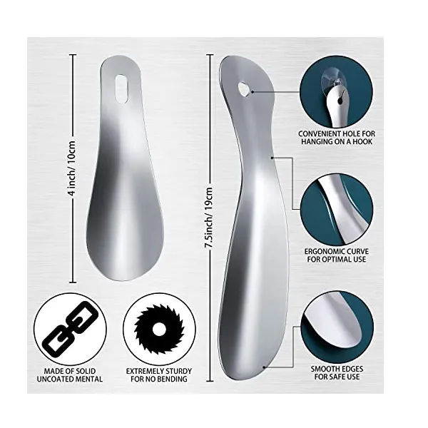4 Pieces Stainless Steel Shoe Horn Set, 16.5 Inch 12 Inch Long Handle Metal Shoe Horn 7.5 Inch 4 Inch Short Travel