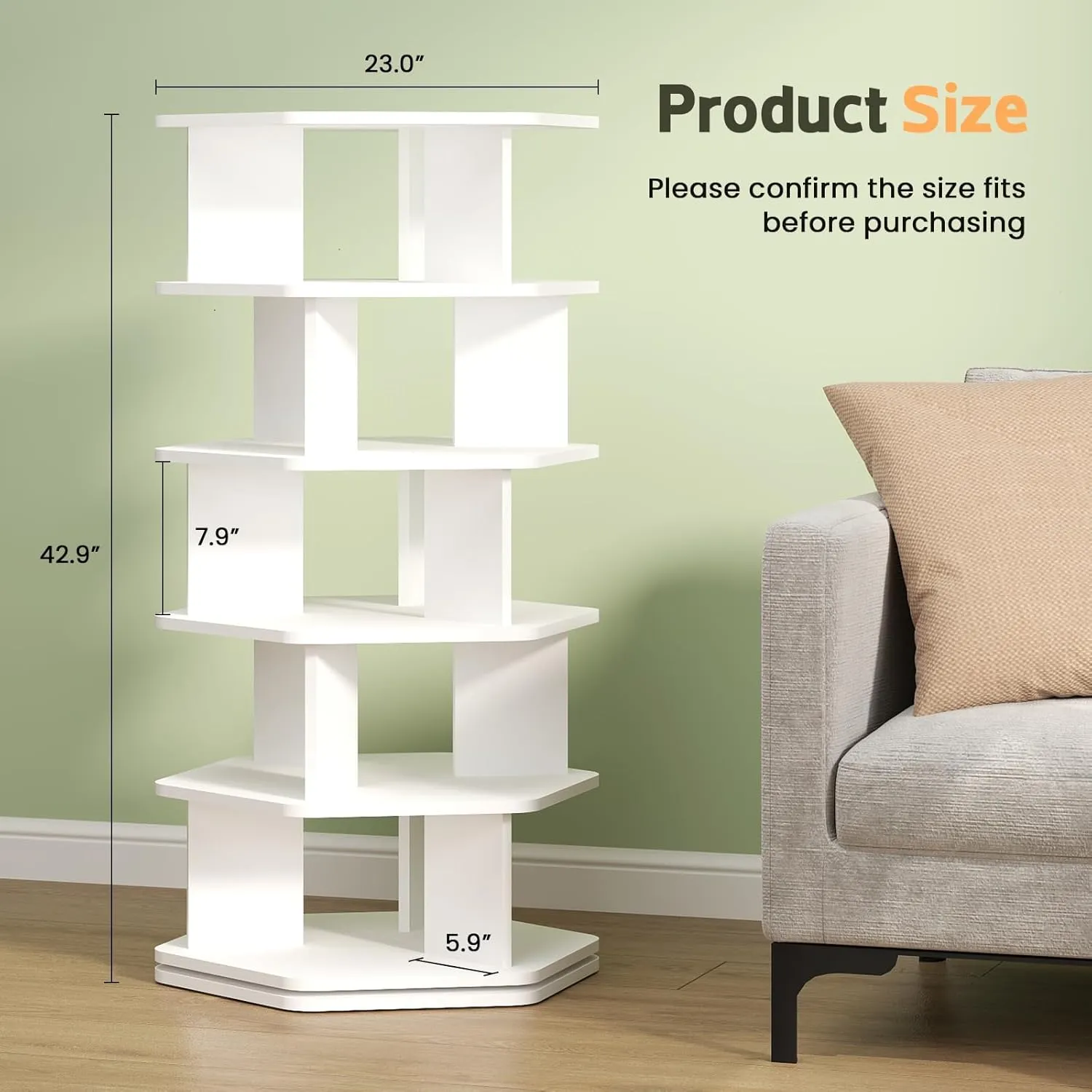 5-Tier Rotating Shoe Rack Tower - Wooden Spinning Shoe Display Lazy Susan, 360 Revolving Shoe Rack Storage, Vertical Handbag Closet Organization, White