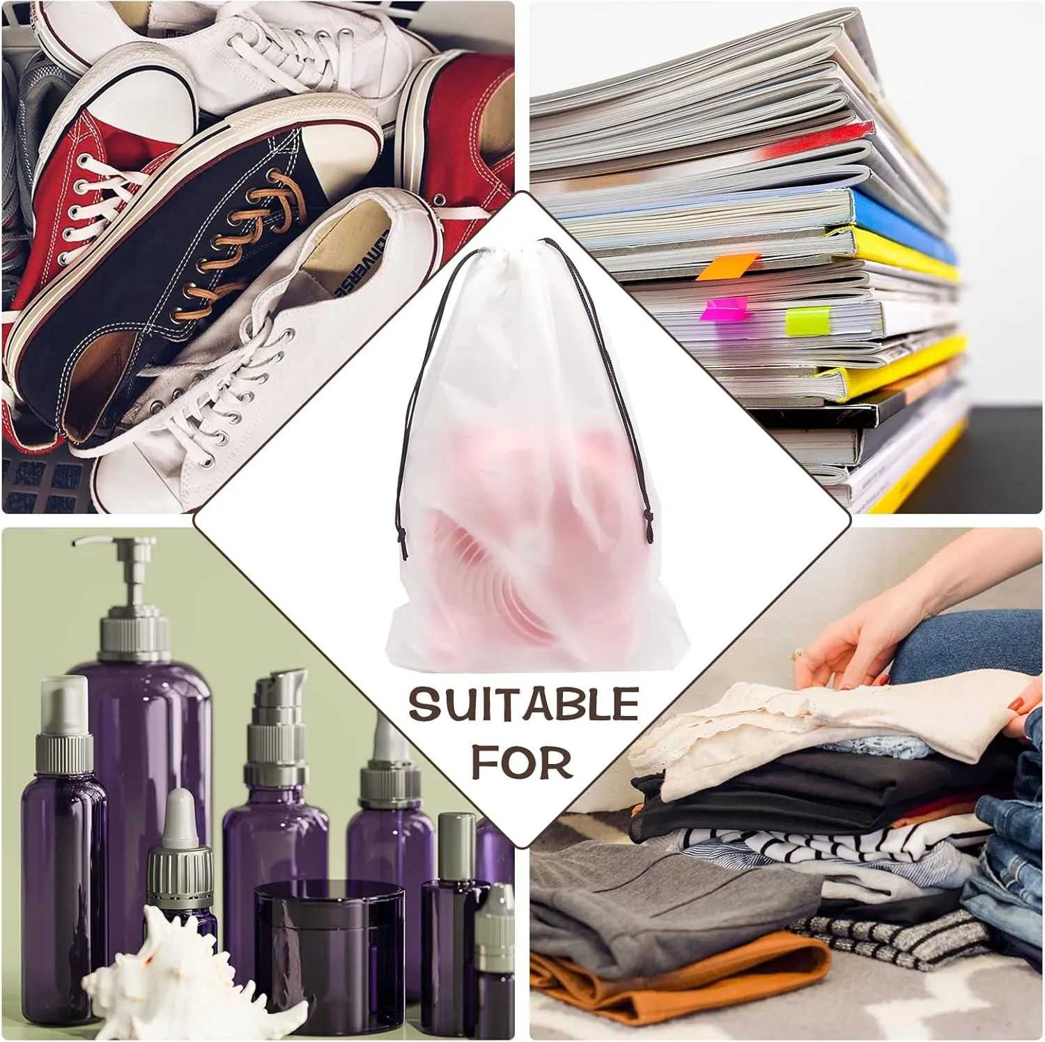50 Pcs Translucent Travel Shoe Bags,Large Clear Shoe Bags for Storage,Protable Shoes Pouch Storage Organizers with Rope,Clear Drawstring Dust Bags for Packing,Men and Women
