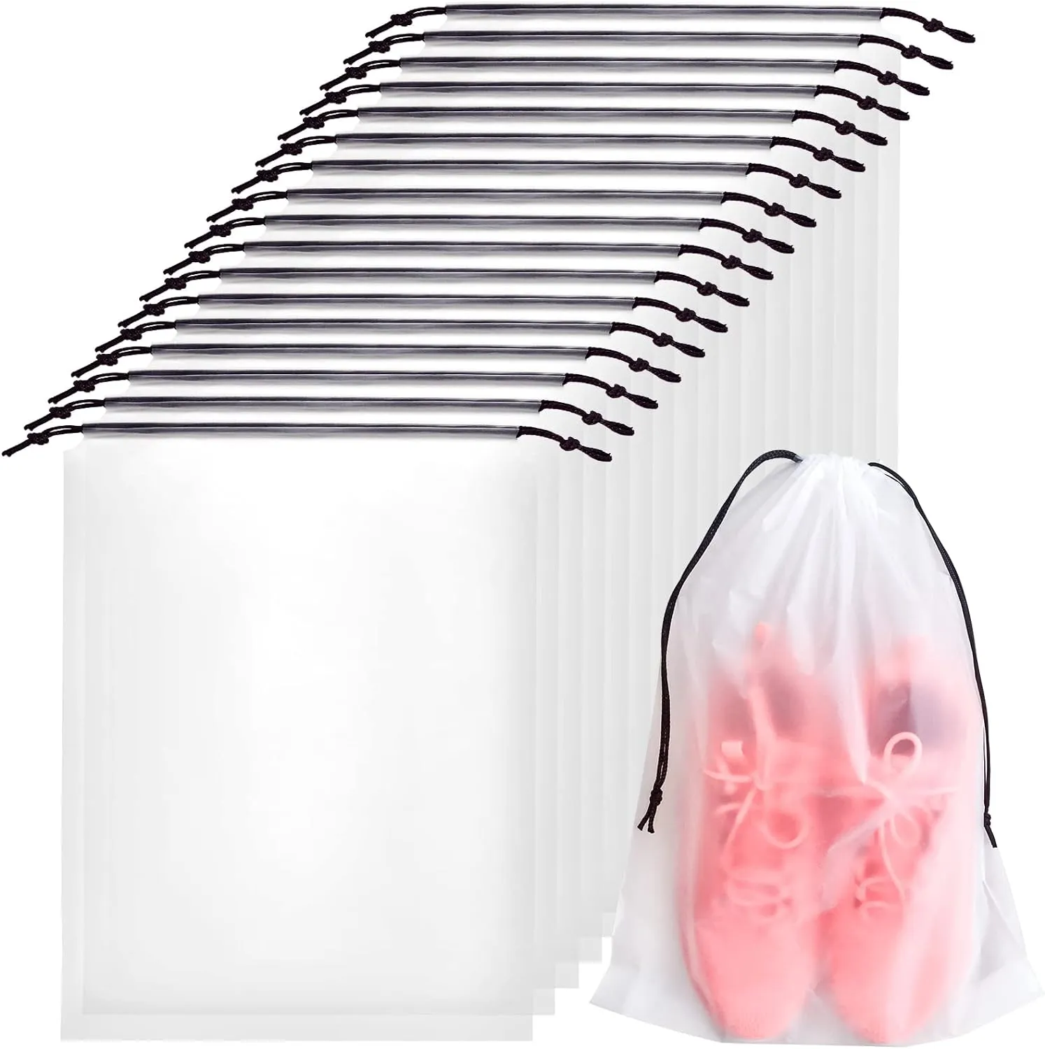 50 Pcs Translucent Travel Shoe Bags,Large Clear Shoe Bags for Storage,Protable Shoes Pouch Storage Organizers with Rope,Clear Drawstring Dust Bags for Packing,Men and Women