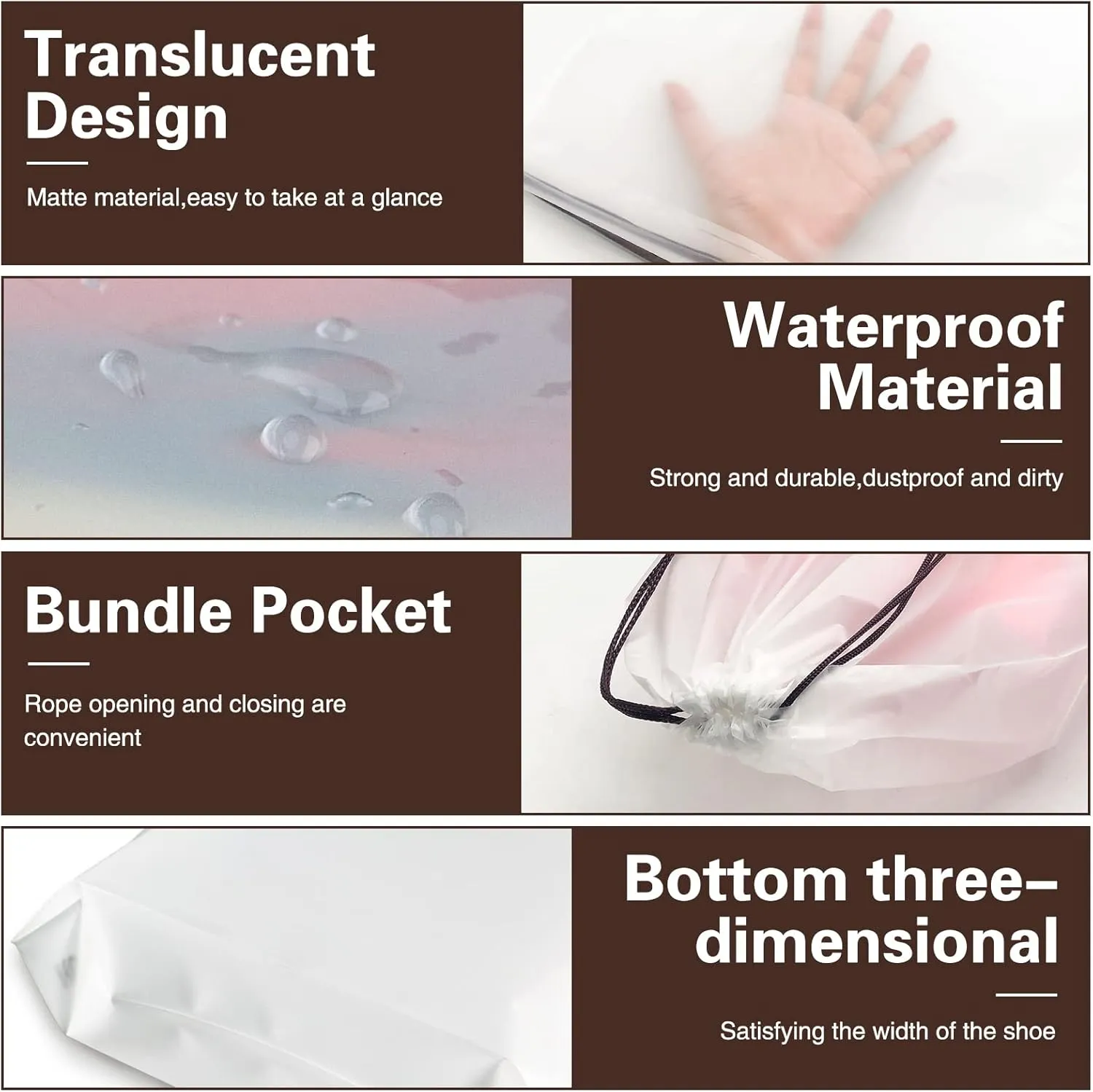 50 Pcs Translucent Travel Shoe Bags,Large Clear Shoe Bags for Storage,Protable Shoes Pouch Storage Organizers with Rope,Clear Drawstring Dust Bags for Packing,Men and Women