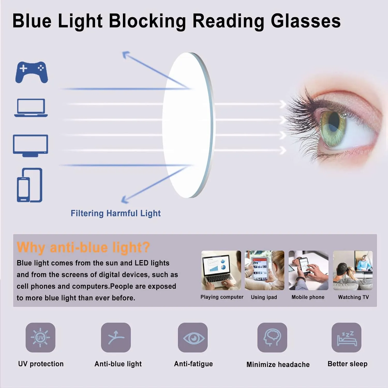 6 Pack Fashion Reading Glasses for Women Men Blue Light Blocking Oversized Square Readers with Spring Hinge