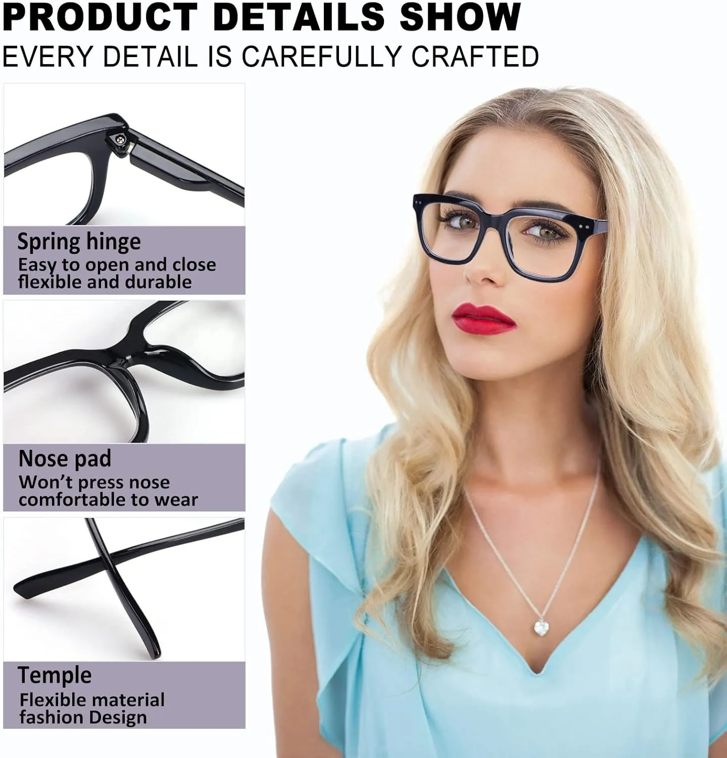 6 Pack Fashion Reading Glasses for Women Men Blue Light Blocking Oversized Square Readers with Spring Hinge