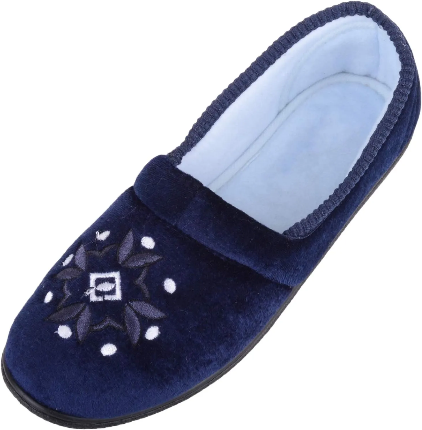 ABSOLUTE FOOTWEAR Womens Slip On Velour Style Slippers with Embroidery Motif