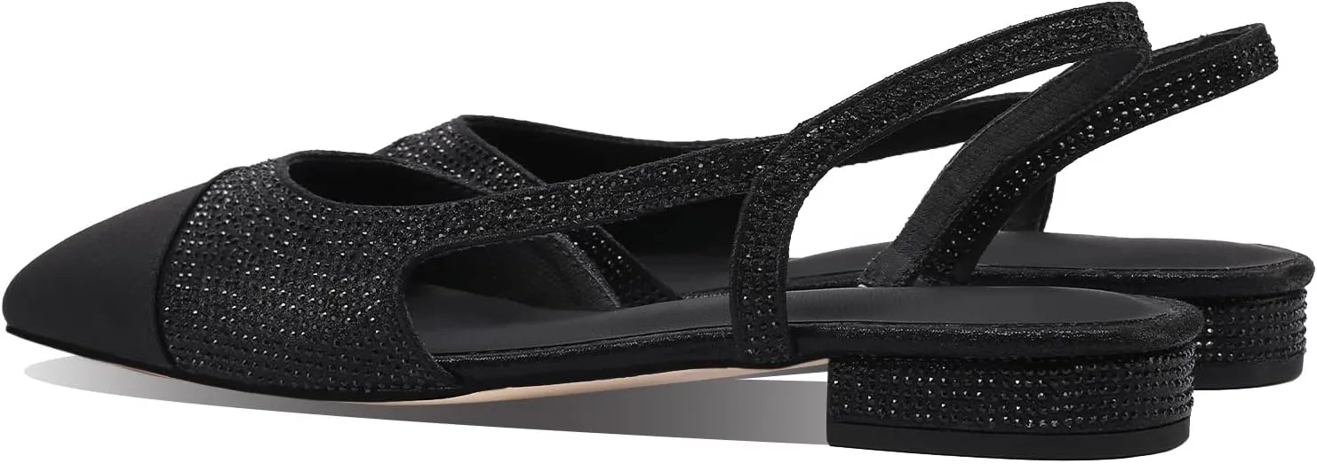 Adrizzlein Womens Slingback Flat Pumps Closed Round Toe Two Toned Casual Flat Office Shoes