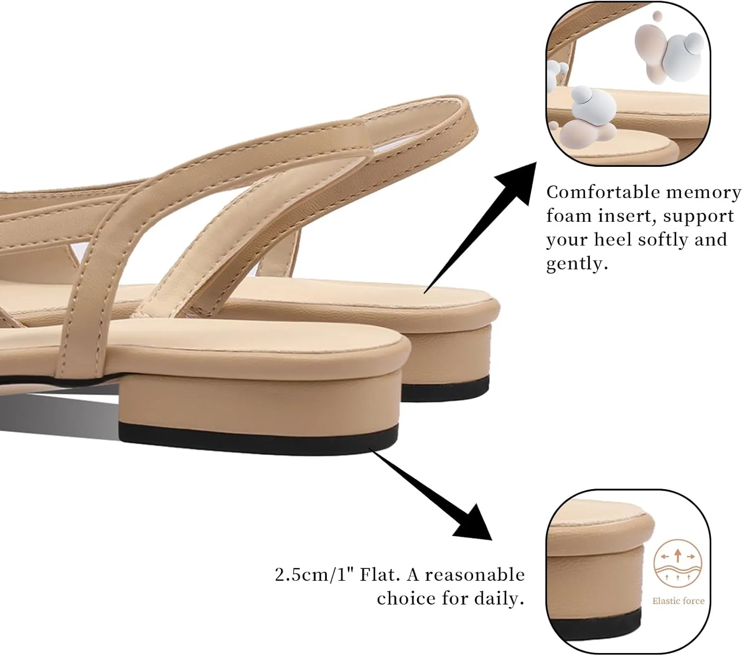 Adrizzlein Womens Slingback Flat Pumps Closed Round Toe Two Toned Casual Flat Office Shoes