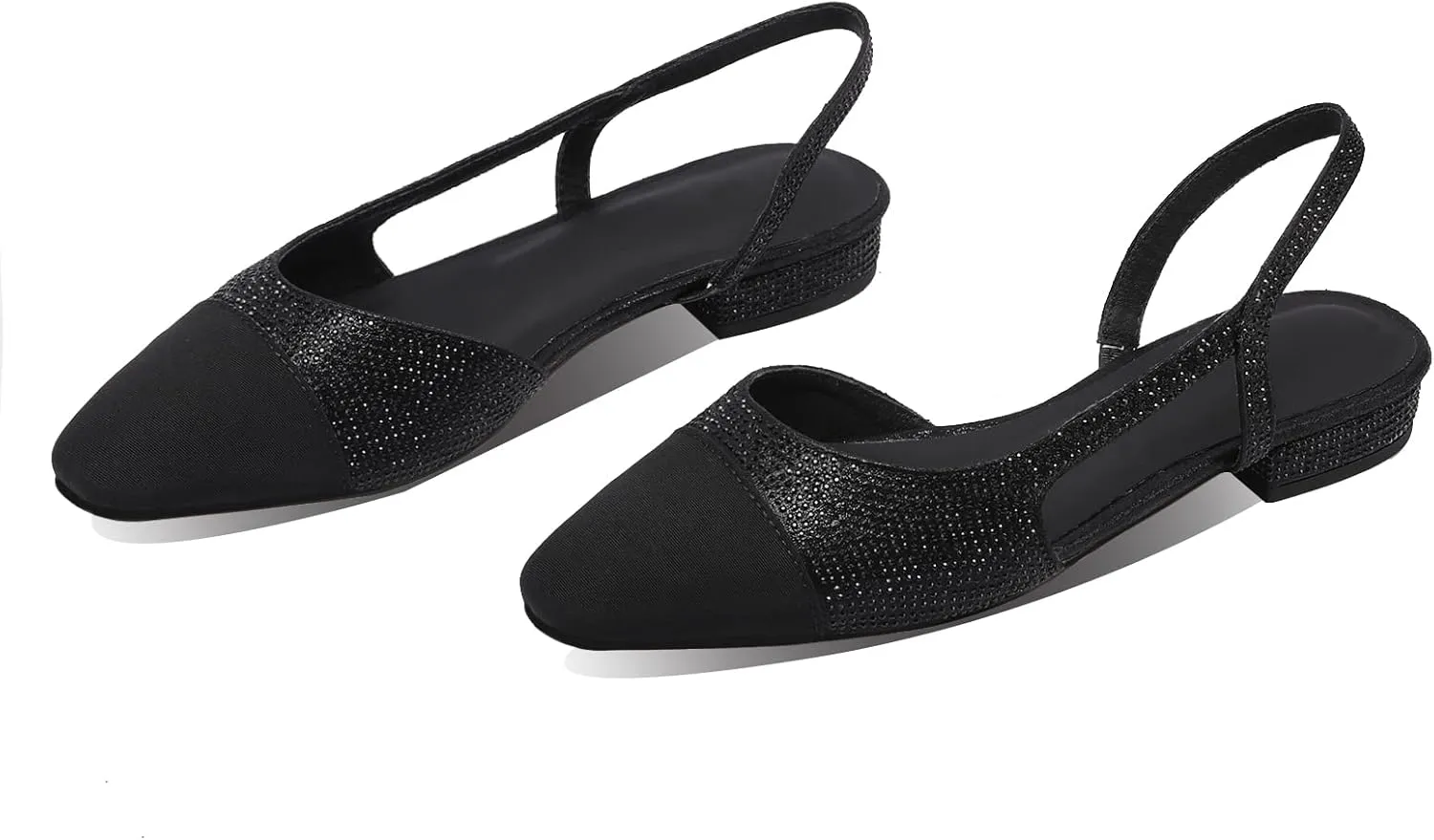 Adrizzlein Womens Slingback Flat Pumps Closed Round Toe Two Toned Casual Flat Office Shoes