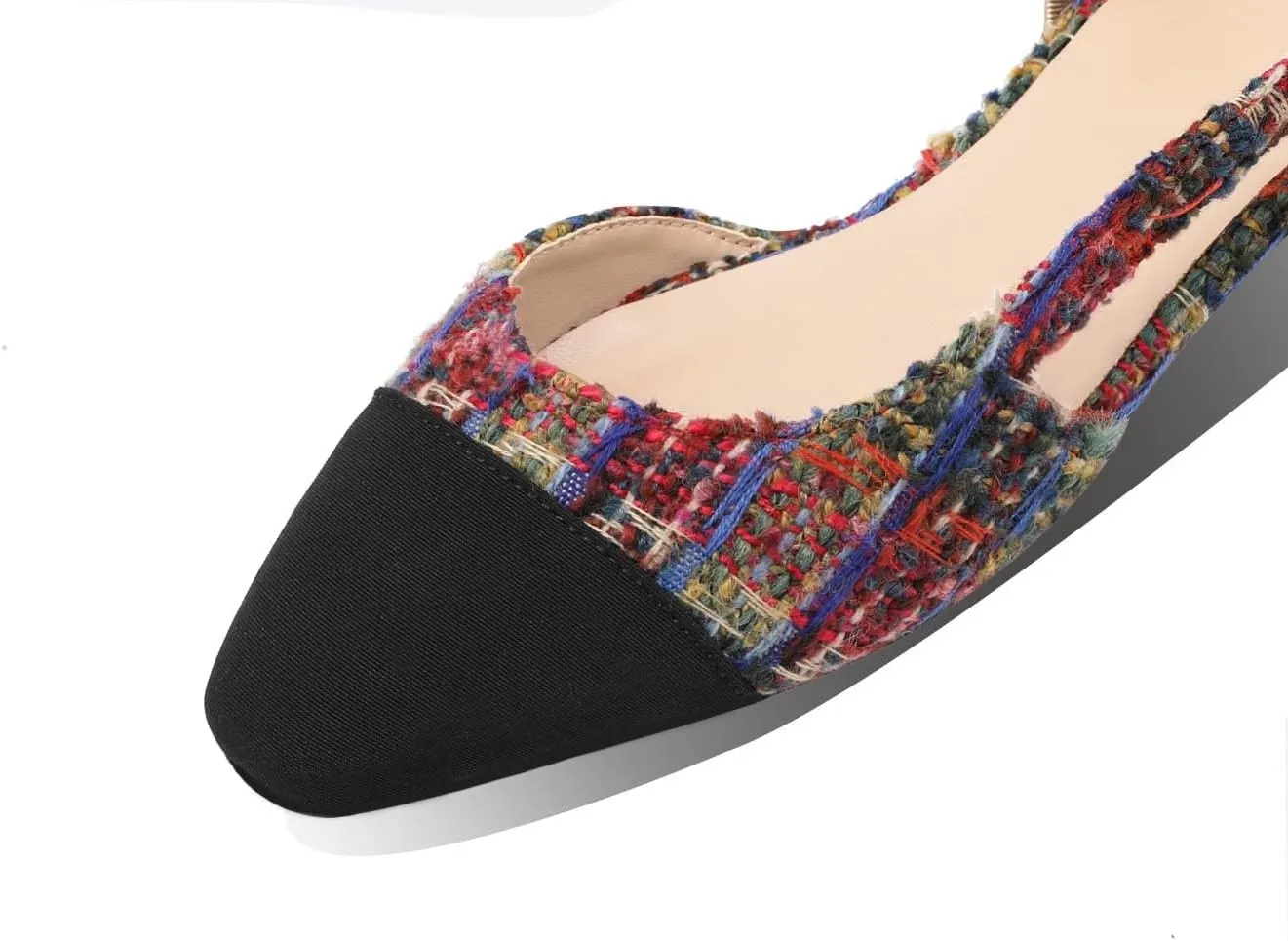 Adrizzlein Womens Slingback Flat Pumps Closed Round Toe Two Toned Casual Flat Office Shoes