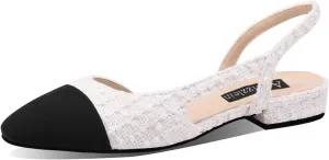 Adrizzlein Womens Slingback Flat Pumps Closed Round Toe Two Toned Casual Flat Office Shoes