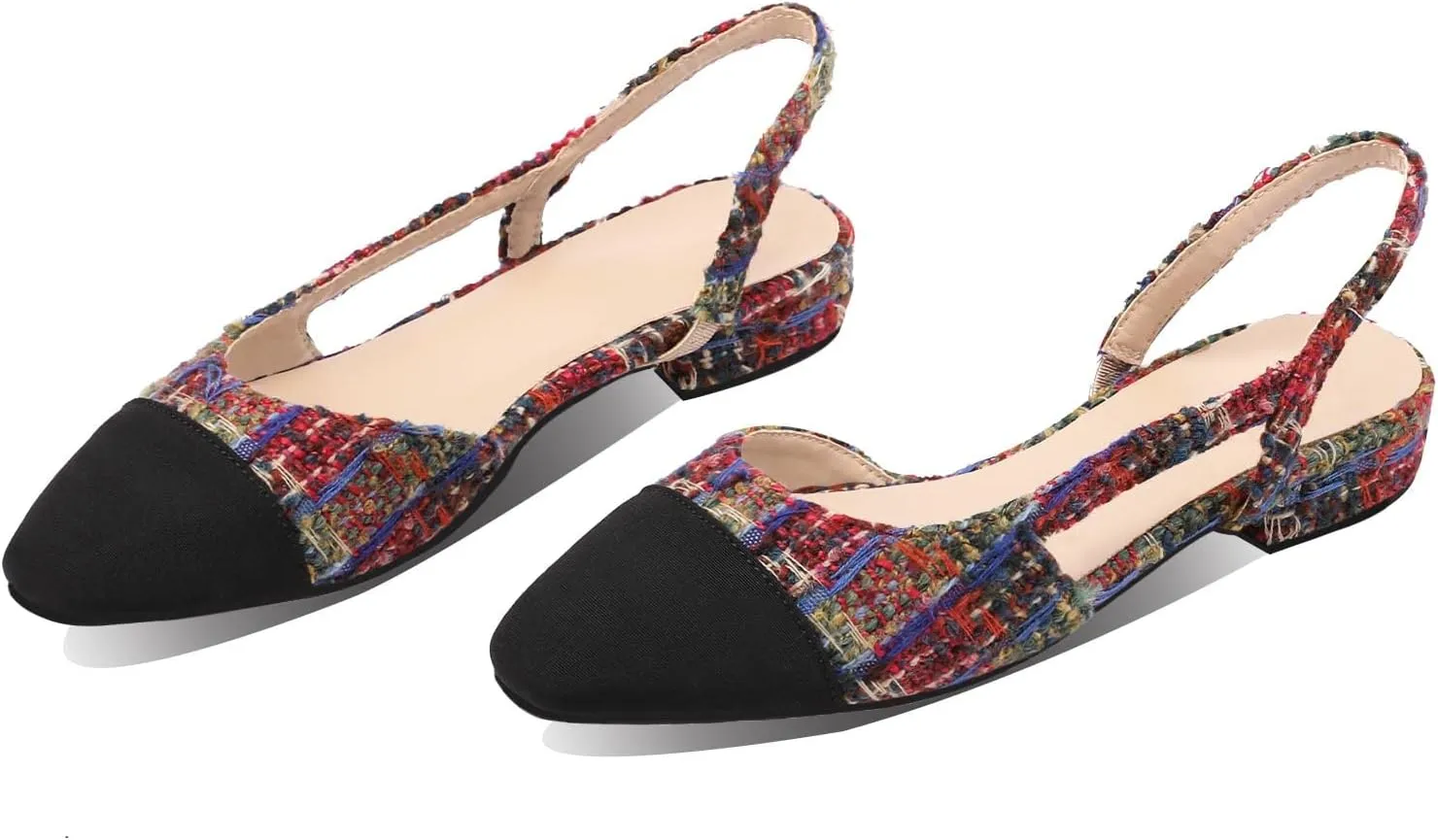 Adrizzlein Womens Slingback Flat Pumps Closed Round Toe Two Toned Casual Flat Office Shoes