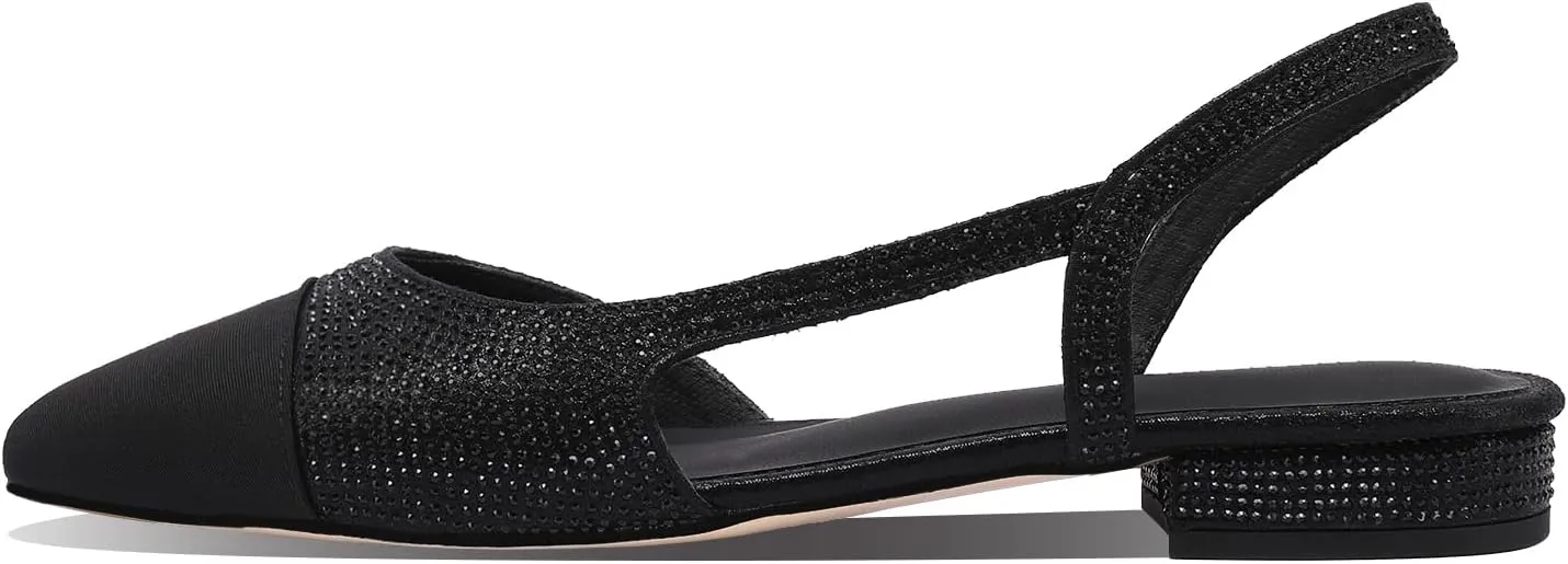 Adrizzlein Womens Slingback Flat Pumps Closed Round Toe Two Toned Casual Flat Office Shoes
