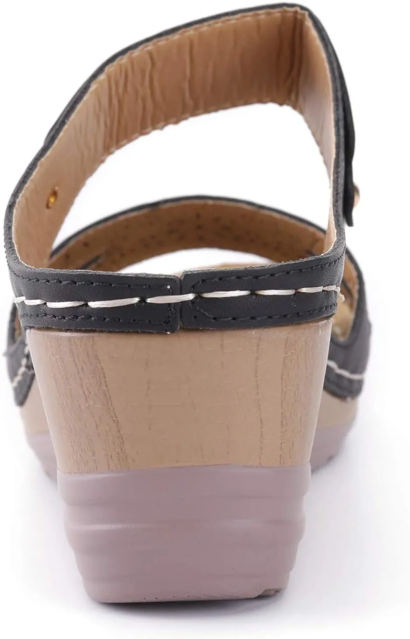 Alexis Leroy Women’s Comfortable Open Toe Crisscross Straps Slip on Wedge Sandals