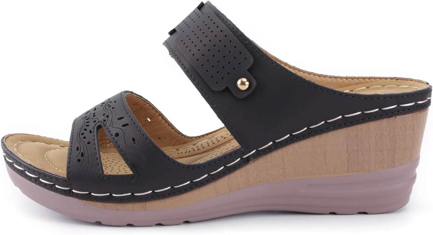 Alexis Leroy Women’s Comfortable Open Toe Crisscross Straps Slip on Wedge Sandals