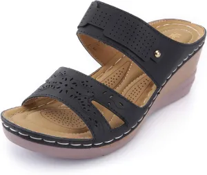 Alexis Leroy Women’s Comfortable Open Toe Crisscross Straps Slip on Wedge Sandals