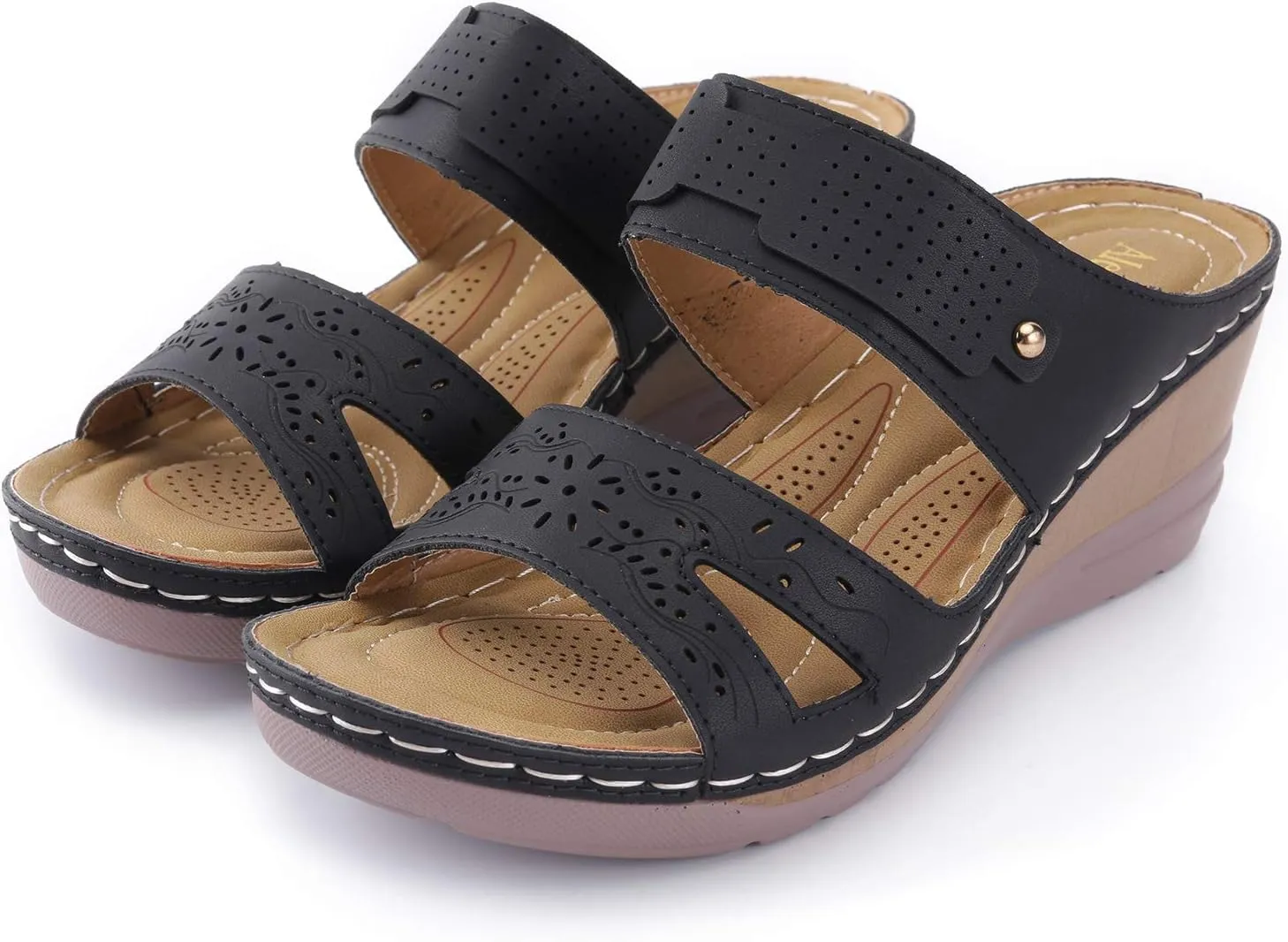 Alexis Leroy Women’s Comfortable Open Toe Crisscross Straps Slip on Wedge Sandals