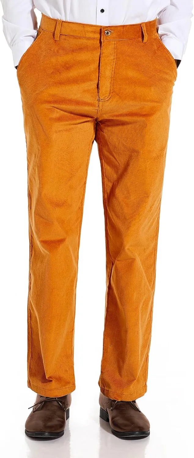 Alimens & Gentle Men's Corduroy Pant Straight Fit Flat-Front Casual Chino Pants