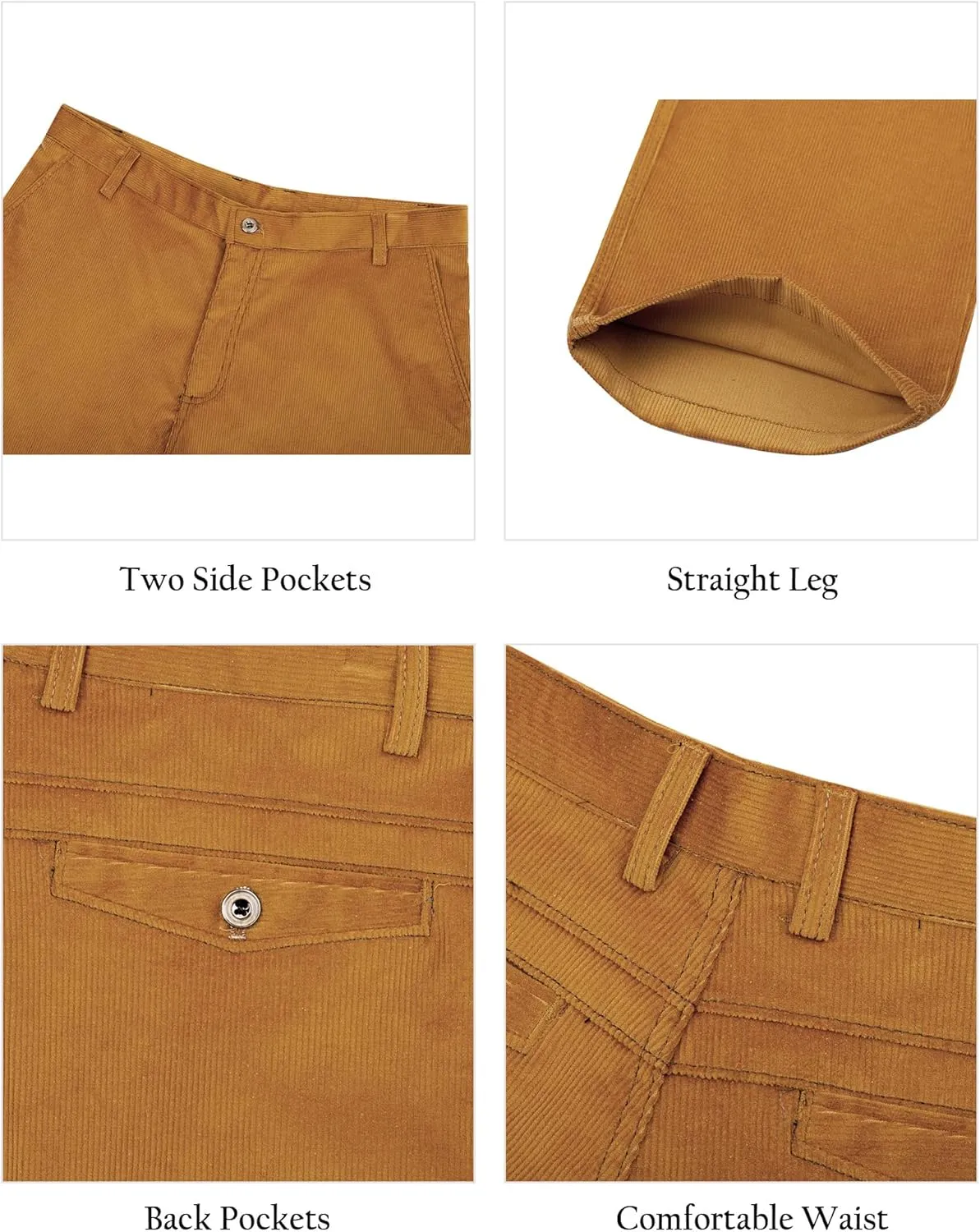 Alimens & Gentle Men's Corduroy Pant Straight Fit Flat-Front Casual Chino Pants
