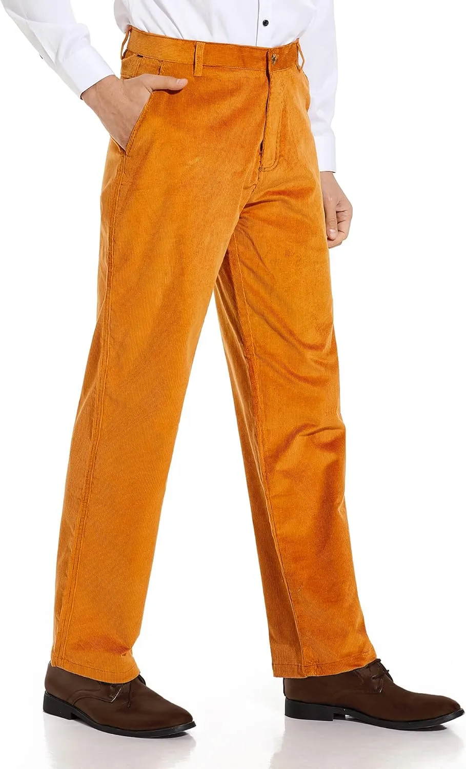 Alimens & Gentle Men's Corduroy Pant Straight Fit Flat-Front Casual Chino Pants