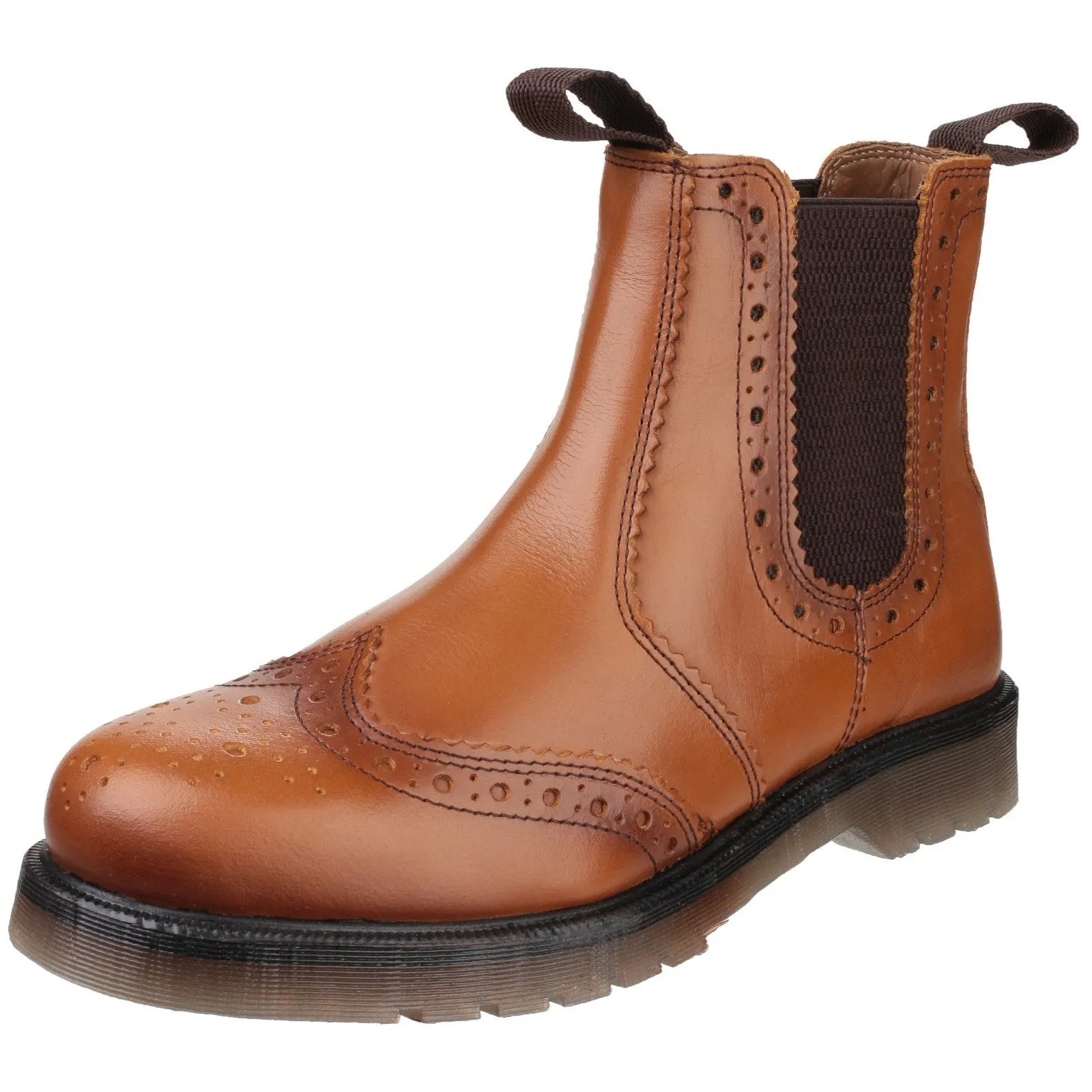 Amblers Dalby Slip on Brogue Style Tan Full Grain Leather Dealer Boots 3-15