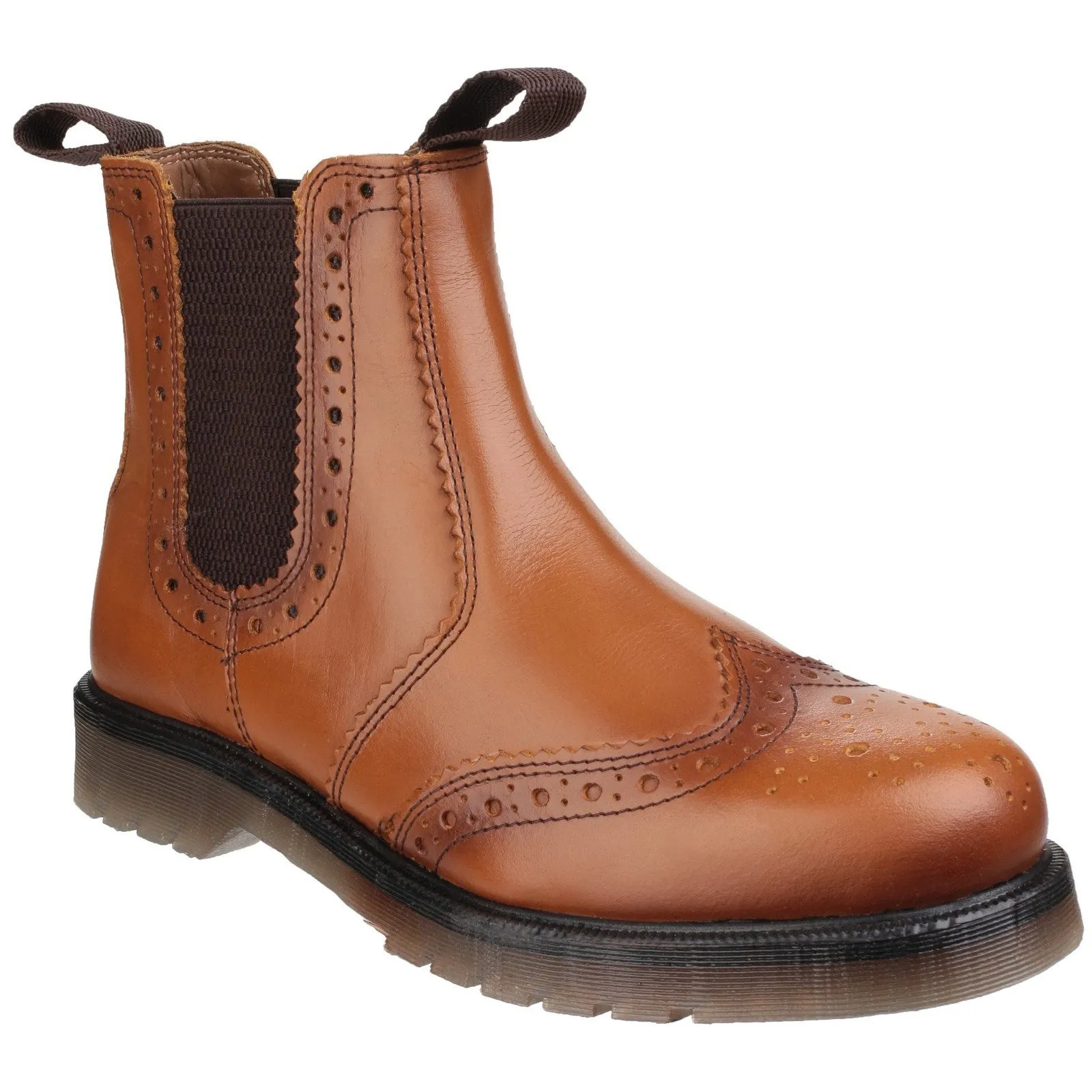 Amblers Dalby Slip on Brogue Style Tan Full Grain Leather Dealer Boots 3-15