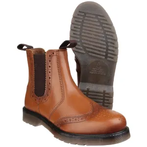 Amblers Dalby Slip on Brogue Style Tan Full Grain Leather Dealer Boots 3-15