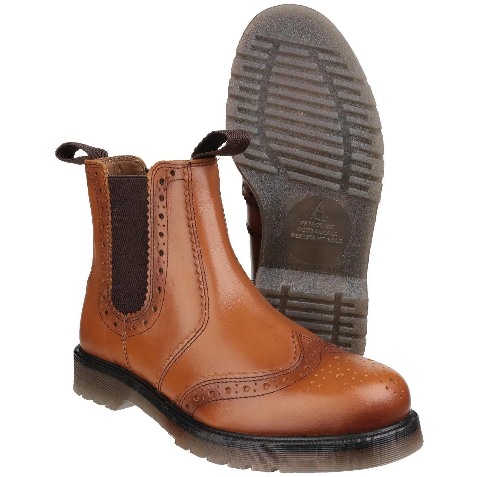 Amblers Dalby Slip on Brogue Style Tan Full Grain Leather Dealer Boots 3-15