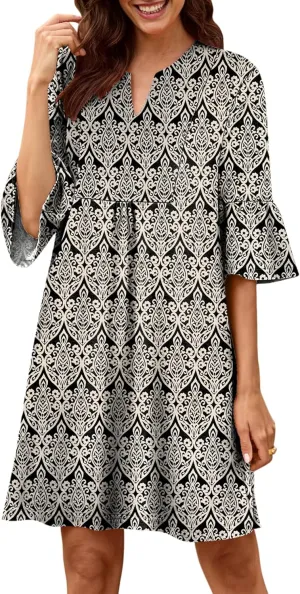 ANRABESS Women Mini Dress Summer V Neck Ruffle Short Sleeve Shift Casual Tunic Dresses 2025 Loose Beach Vacation Outfits