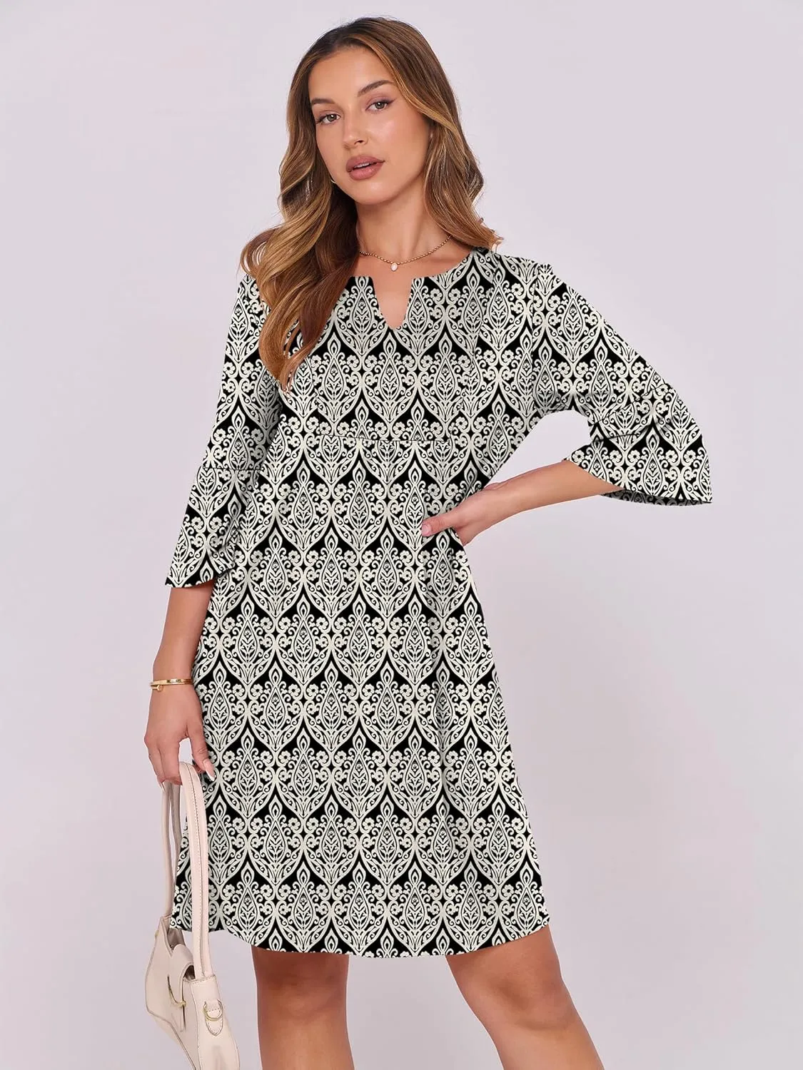 ANRABESS Women Mini Dress Summer V Neck Ruffle Short Sleeve Shift Casual Tunic Dresses 2025 Loose Beach Vacation Outfits